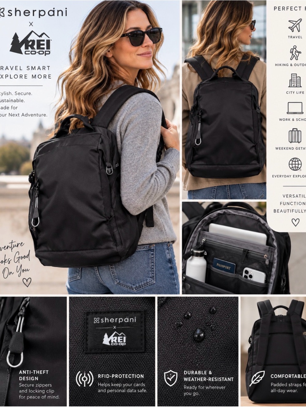 Sherpani x REI Co-op Travel Anti-Theft RFID-Protection Backpack Exploration NEW